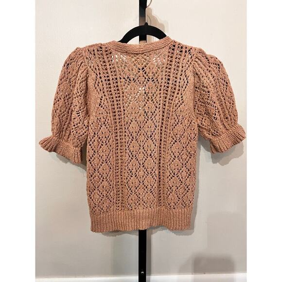 NWT Saltwater Luxe Azalea Sweater Cardigan Ruffle Trim Brown Womens Medium - Picture 7 of 9